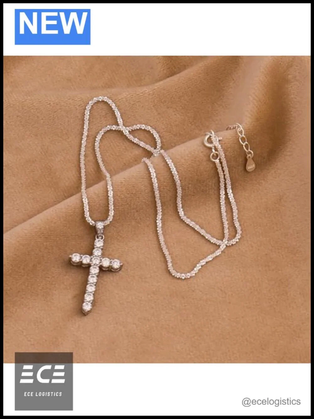 Moissanite Cross Pendant Necklace 925 Sterling Silver Crucifix Jewelry Gift